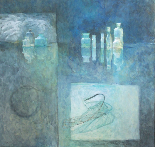 Bottles with Leaf, Watercolour Still Life